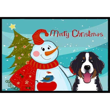 Carolines Treasures Snowman With Bernese Mountain Dog Indoor and Outdoor Mat- 18 x 27 in. BB1857MAT